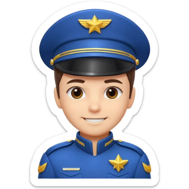 cute spaceship captain portrait, head and shoulders only, futuristic captain uniform collar, captain badge, confident smile, 3D cartoon, mobile game icon style, clean background, no text, no watermark
 sticker