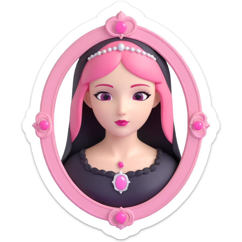 realistic 3D gothic cameo with pink accent, minimal and vintage sticker