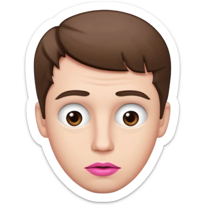 White man with short brown hair, long face, and pink male looking sassy sticker