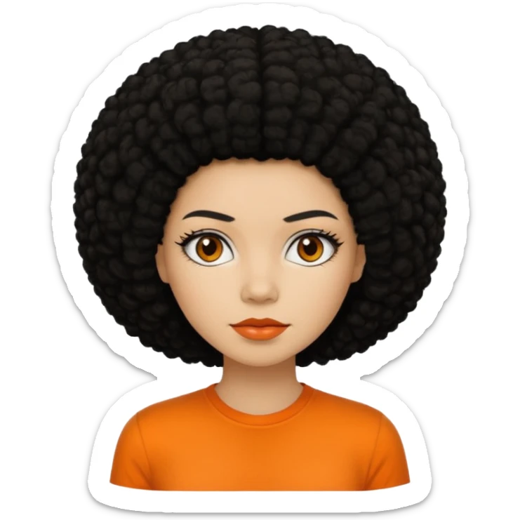 black afro hair in nonsmiling woman with orange shirt sticker