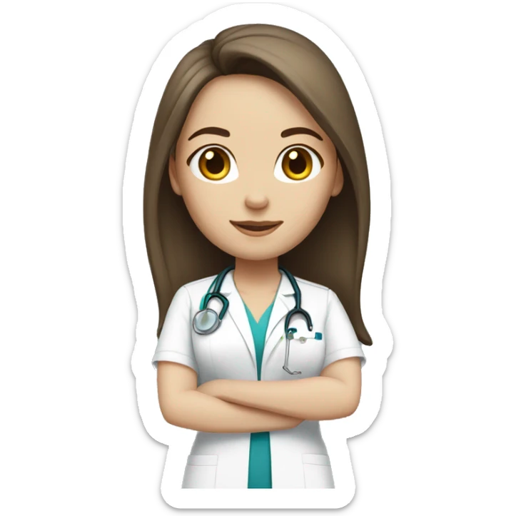  brunette with fair skin nurse with long hair in white scrubs sticker