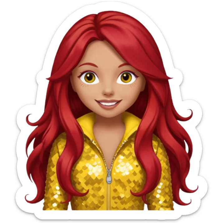 Jesy Nelson from Little Mix with long red hair, yellow sequin outfit sticker