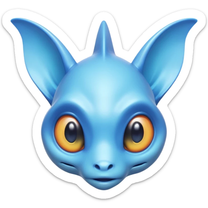 aquatic alien portrait, head and shoulders only, smooth blue skin, fin-like ears, glowing aqua eyes, liquid texture details, 3D cartoon, mobile game icon style, clean background, no text, no watermark
 sticker