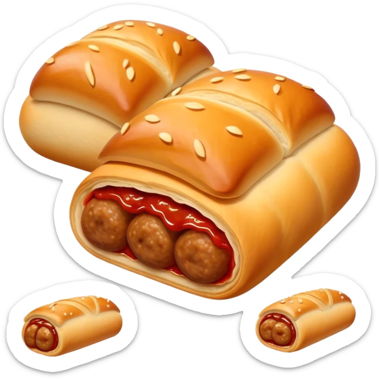 cinematic-realistic-sausage-roll-dish-emoji,-depicted-with-a-crisp,-golden-pastry-wrapped-around-flavorful-sausage,with a squeeze of tomatoe sauce on top sticker