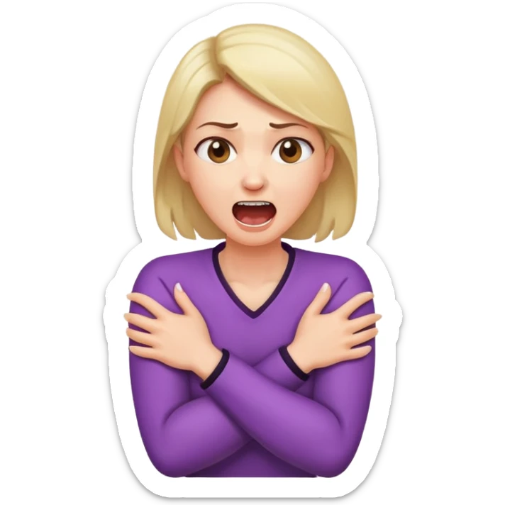 woman with her arms crossed holding neck screaming sticker