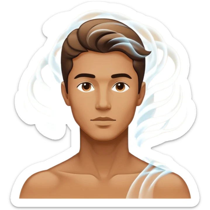Abstract male outline with floating ethereal energy surrounding and flowing through the silhouette, stylish masculine essence sticker