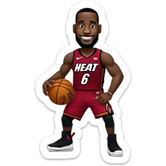 Lebron James in A Miami Heat Jersey with the number 6 doing his silencer celebration sticker