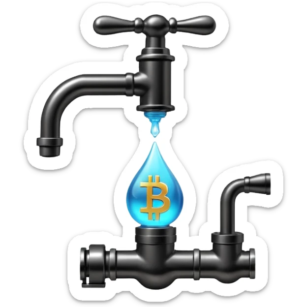 crypto currency symbol  named CryptoTap think more a tap or faucet  now add more about cryptocurrencyis sticker