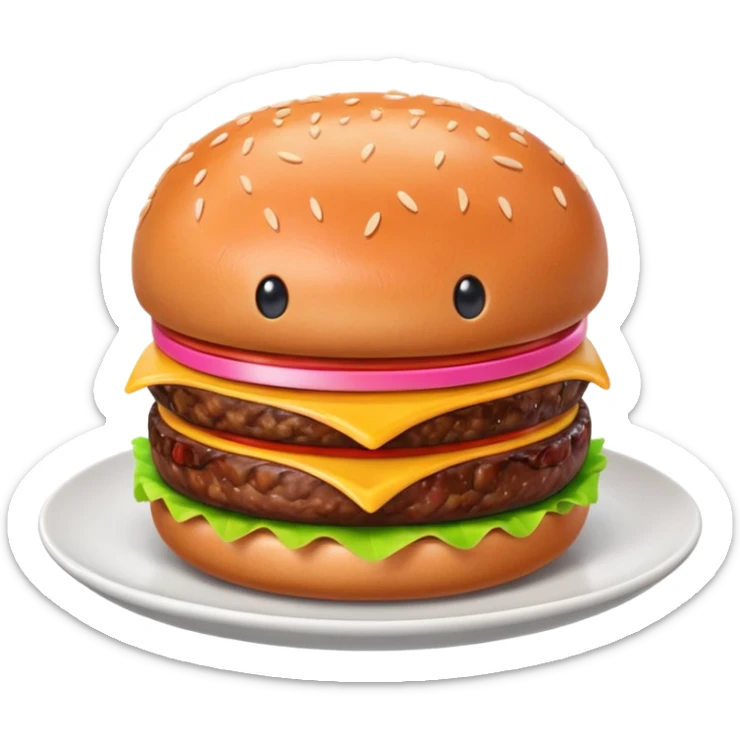 A 3D cartoon portion of minced meat shaped like a burger patty on a plate, soft lighting, Memoji-style. sticker