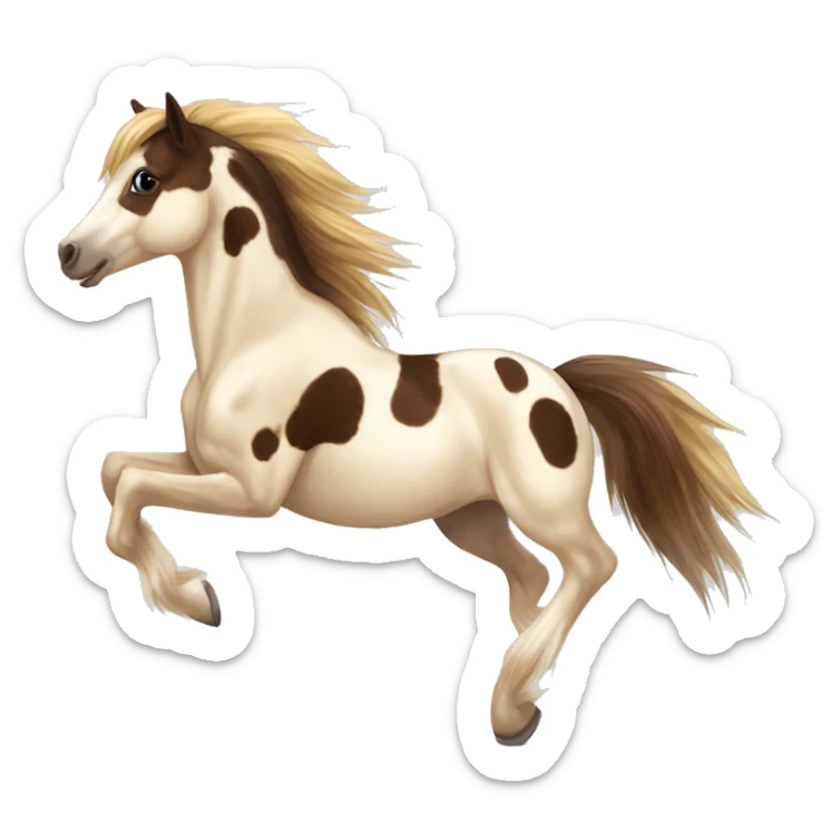Scruffy scarred scratched scratches scratch scars Piebald tricolor palomino yellow brown pony with dark brown spots galloping running sticker