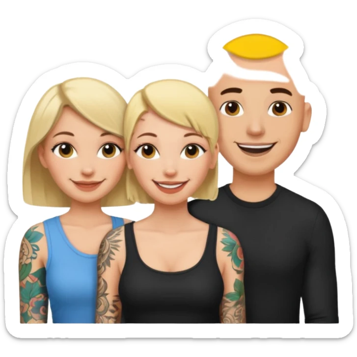 throuple blonde female brunette female with tatted bald male sticker