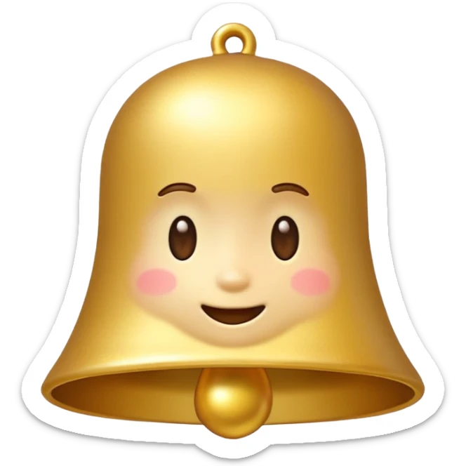 golden bell emoji,
cute emoji style, mobile game emoji,
soft 3D look, smooth gradients,
white outline sticker style,
no background sticker