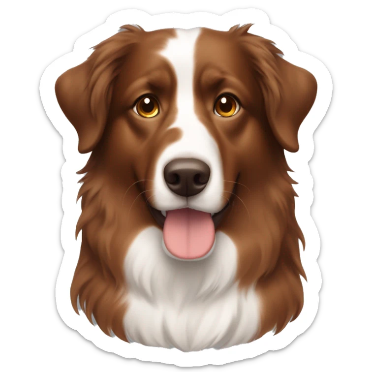 A white girl with long brown hair and a red tri Australian Shepherd  sticker