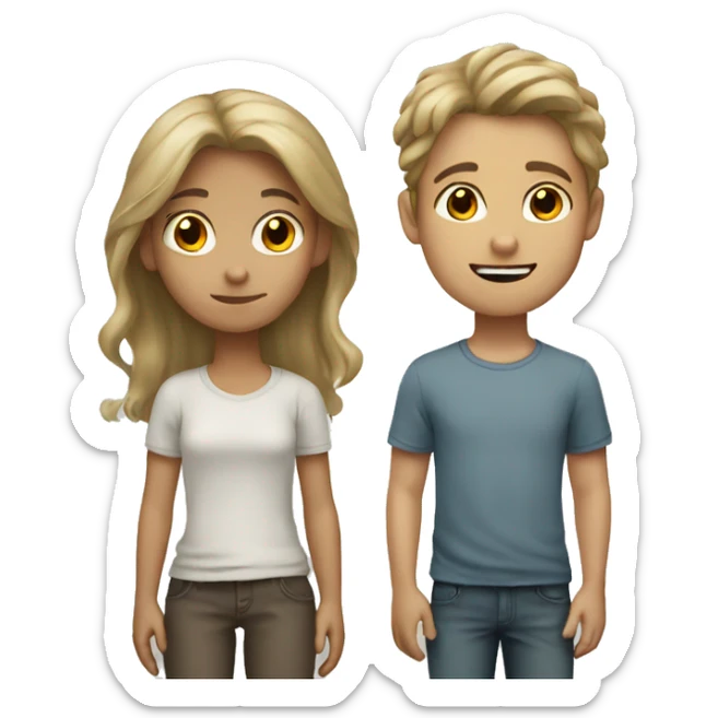 Boy with dirty blond hair girl with brown hair mixed  sticker