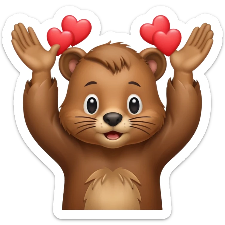 Beaver with hands over his head and hearts coming out of his hands  sticker