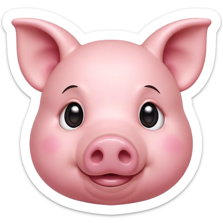 Cinematic Cute Pig Portrait Emoji, Head tilted playfully and inquisitively, featuring a glossy rosy-pink hide with a cute snout and a subtle natural sheen, round, sparkling beady eyes filled with curiosity, Simplified yet irresistibly adorable features, highly detailed, glowing with a warm, friendly glow, high shine, affectionate and lively, stylized with a touch of farmyard whimsy, bright and endearing, soft glowing outline, capturing the essence of a mischievous yet loving pig, so playful it feels like it could oink out of the screen and into your arms! sticker