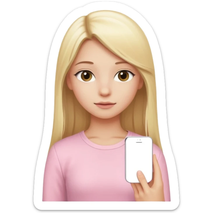 girl in light pink clothes, blonde with long straight hair, half sideways pose sticker