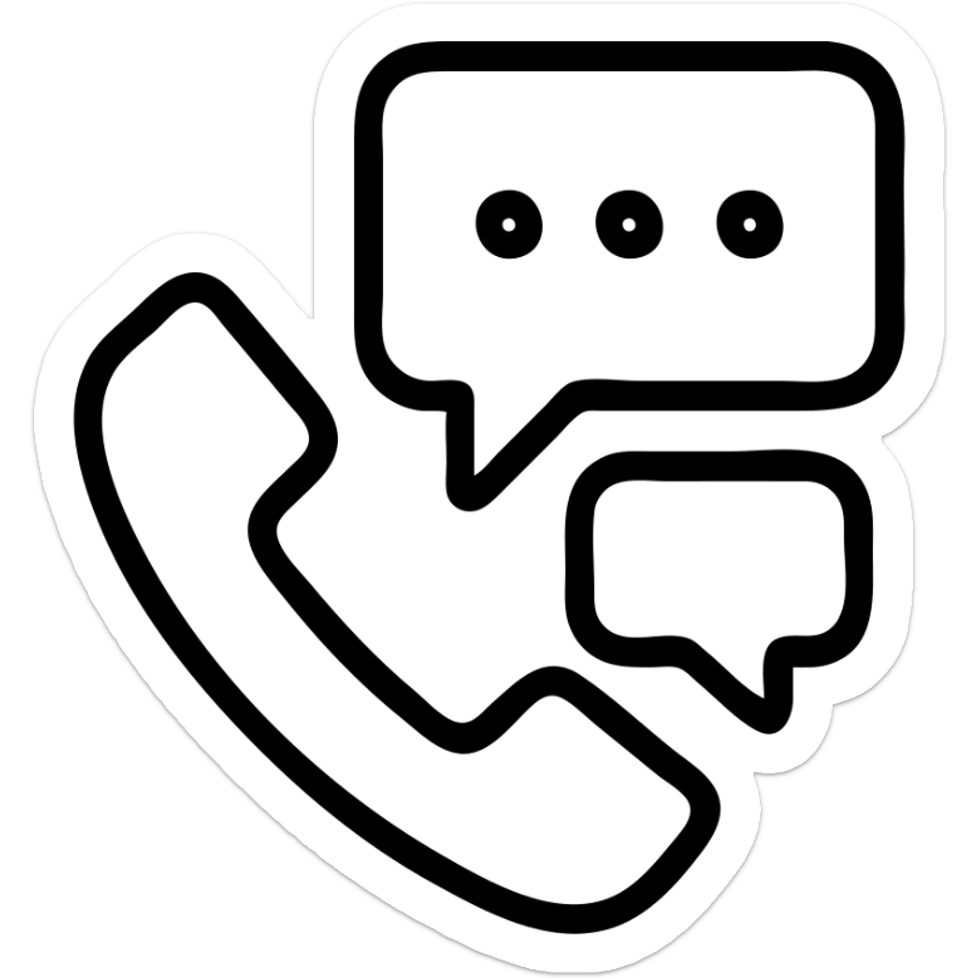 icon of a phone receiver with chat bubbles, clean lines, no color, no fill sticker