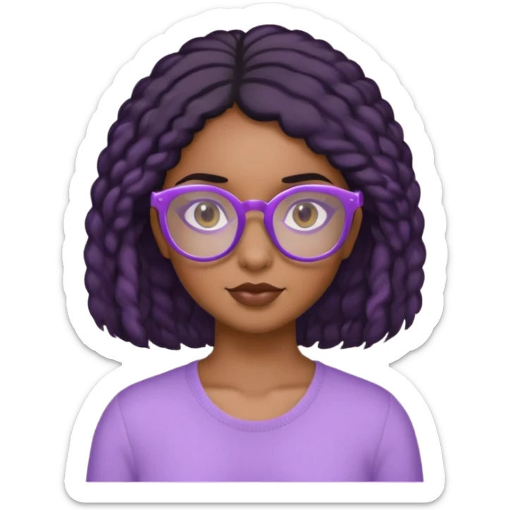 A brown girl with coily black hair with lavender glasses  sticker