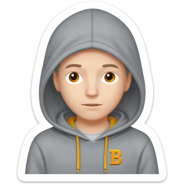 make an image of white person wearing hoodie with BST letters on it sticker