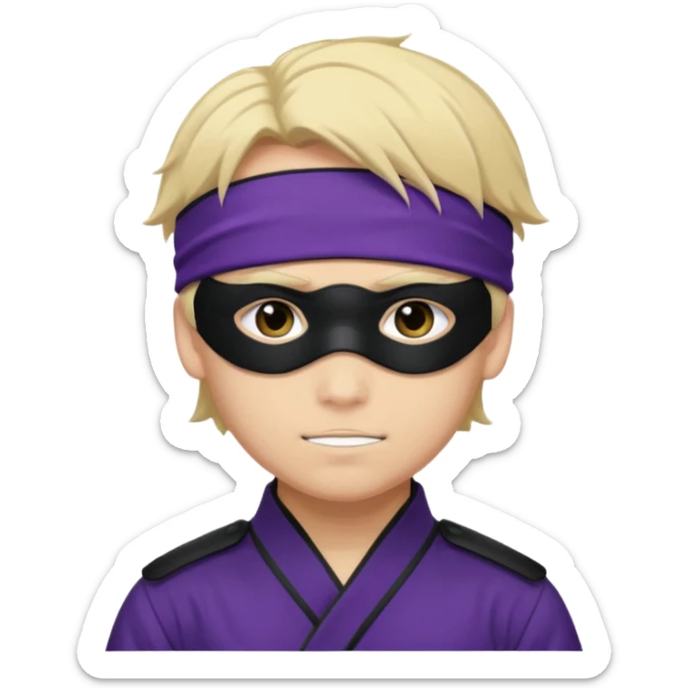 A young man named Satoru Gojo wearing a black/dark purple uniform and dark purple/ black blindfold with a confident smirk sticker