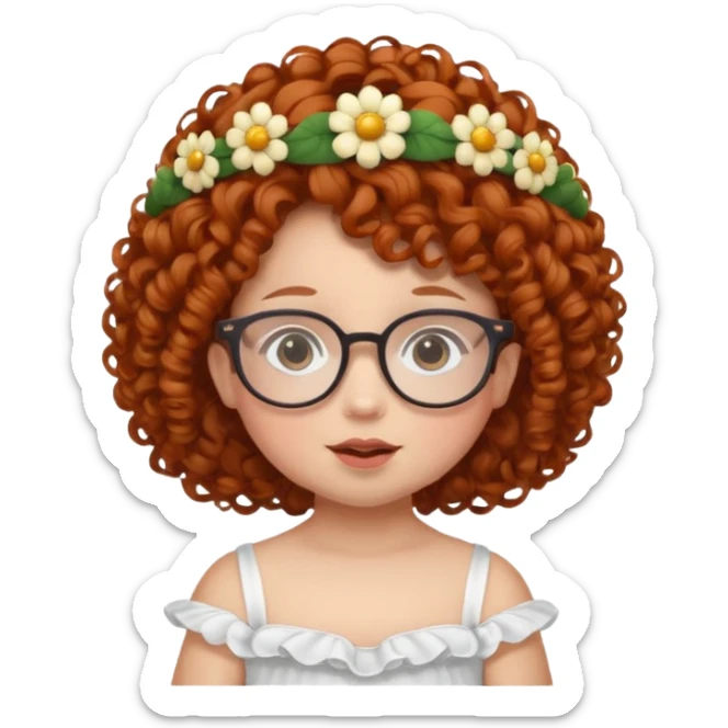 baby with big flower tiara dark ginger curly hair and glassess sticker