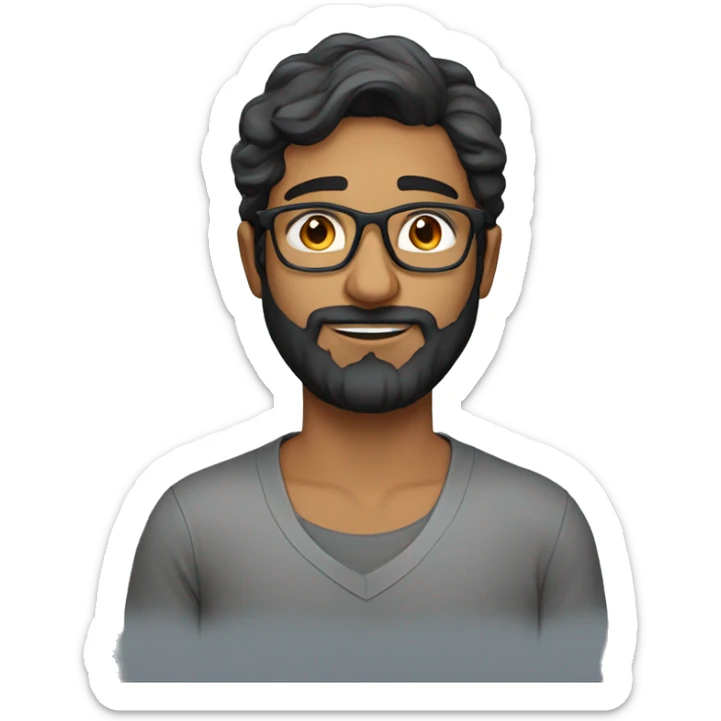 25YO Indian straight male with beard, wavy hair and specs. face only. sticker