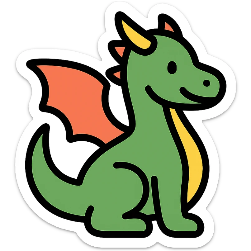 green dragon icon with color outline sticker