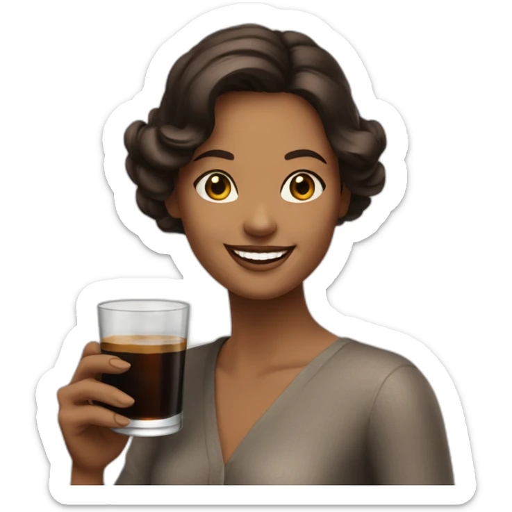 brunette woman holding fernet branca glass smiling sticker