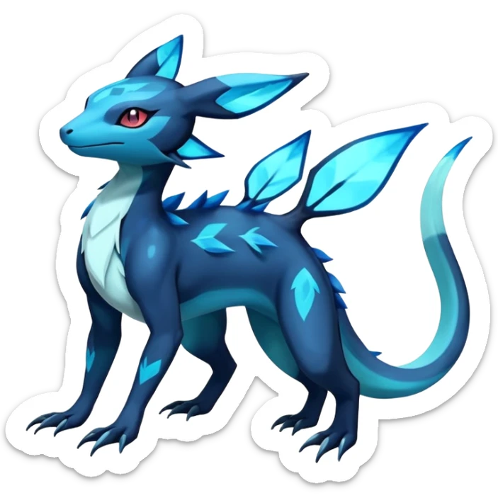 Colorful Dark Shiny Exotic Salandit-Aurorus-Glaceon-Fakémon-hybrid-creature (full body)  sticker