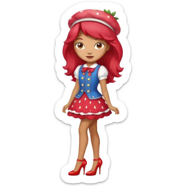 pretty and cute realistic modern day strawberry shortcake full body with high heels sticker