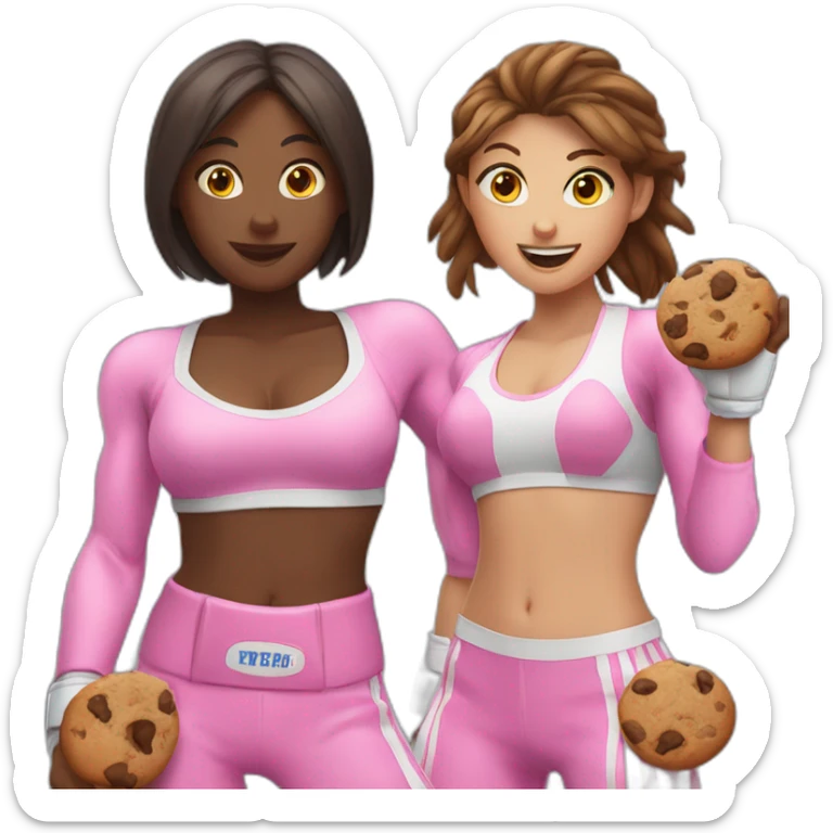 three girls with boxing gloves in pink and a cookie in the middle sticker