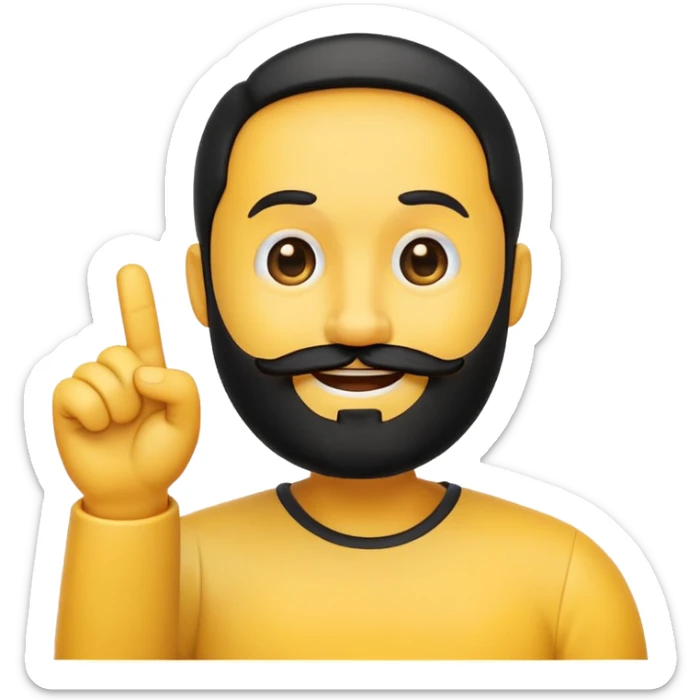 rounded yellow emoji face with a black beard, mouth facing to the side, raising one eyebrow, making a 'no' gesture with its hand sticker