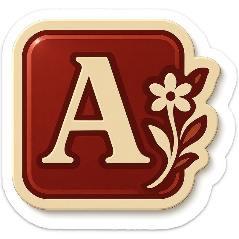 eastern plaque for letters, retro sticker style, burgundy and beige colors, minimalist floral ornament, soft shadows, transparent background sticker