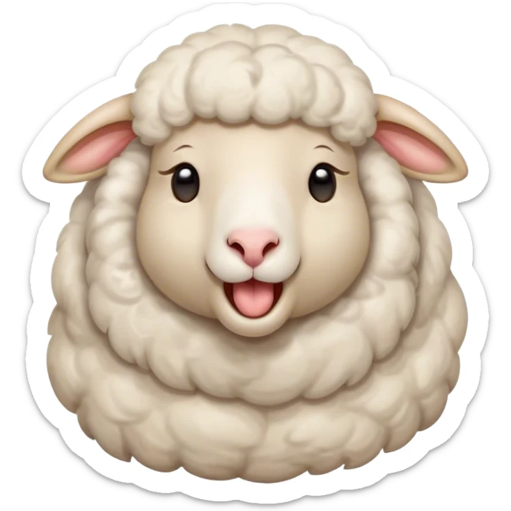 Cinematic Cute Yawning Sheep Portrait Emoji, Head tilted slightly with a dramatic, wide-open yawn, showcasing a soft, downy white fleece with gently drooping ears, round gentle eyes barely open in drowsy contentment, Simplified yet irresistibly adorable features, highly detailed, glowing with a soft, cozy glow, high shine, relaxed yet expressive, stylized with a touch of whimsical charm, bright and endearing, soft glowing outline, capturing the essence of a sleepy yet affectionate sheep, so drowsy it feels like it could stretch out of the screen and curl up for a nap! sticker
