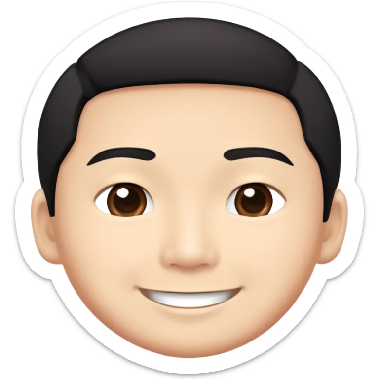 Asian man with short black hair, friendly smile, Josh Lim character sticker