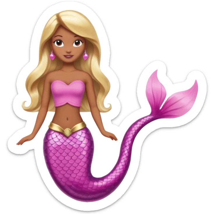 Brown skin blonde hair barbie mermaid with pink tail sticker