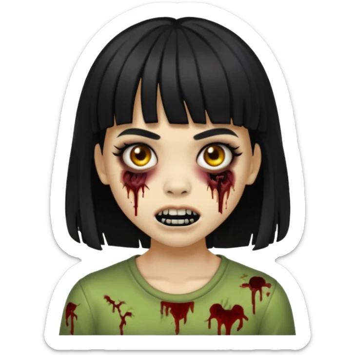Lightskin girl gothic zombie with black hair with bangs and black teeth sticker