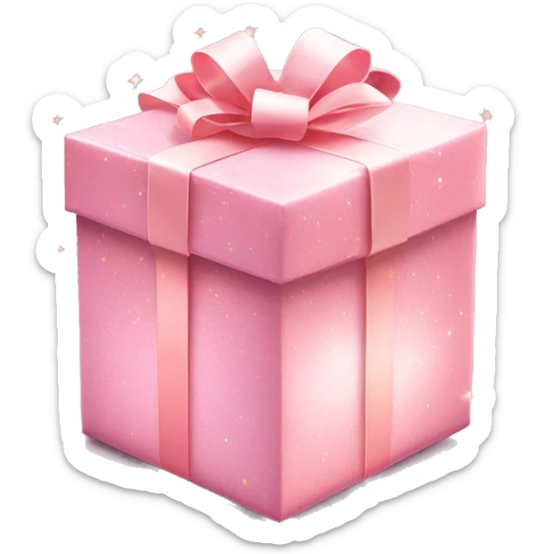 Pastel Pink Gift Box "A pastel pink gift box with a glowing ribbon, glittery wrapping paper, and magical sparkles floating in the air around it." sticker