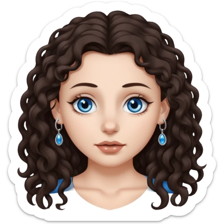 white girl, dark brown long slightly curly hair , skinni but with big breast , septum piercing on nose, beautiful dark gray-blue eyes, sticker