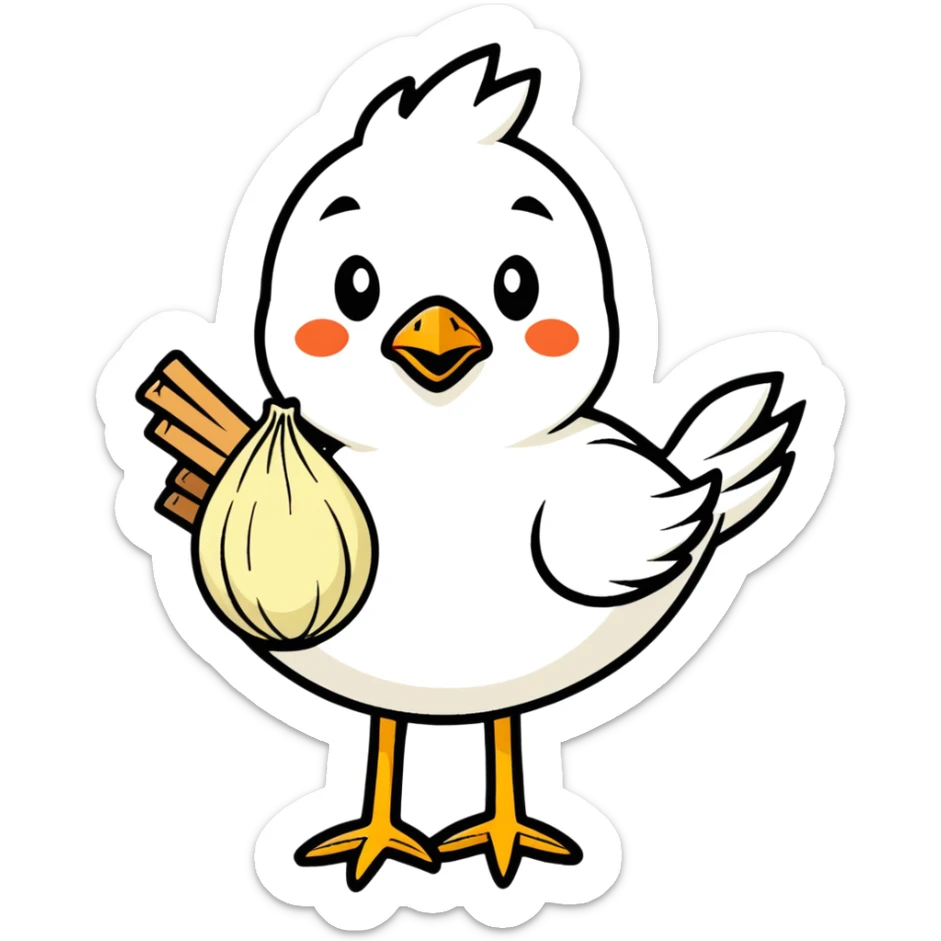 bird with a body like a garlic bulb, cartoonish sticker style sticker