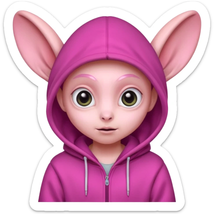 Aliens Pink, hoodie, cute big eyes, big ears, half body sticker