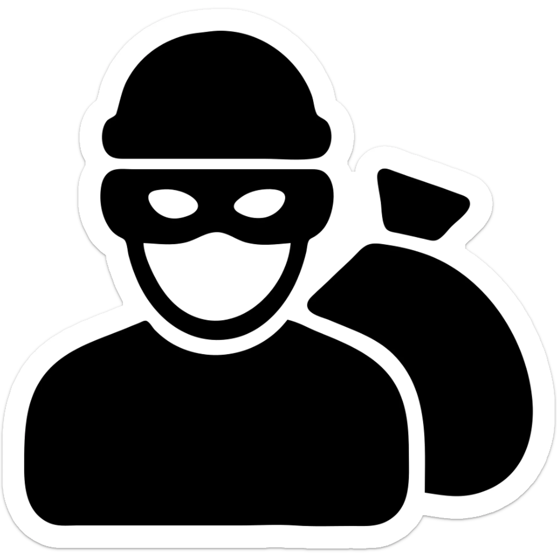 Add a bag of loot to the male burglar character, keep the icon solid style, with no background. sticker