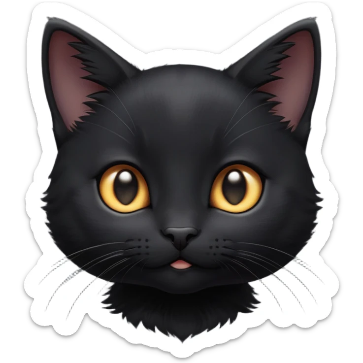 cinematic-cute-black-kitten cat-portrait-emoji,-head-tilted-playfully-and-inquisitively,-sleek-black-fur-with-subtle-hints-of-deep-gray,-simplified-yet-adorable-features,-highly-detailed,-glowing-with-a-warm,-friendly-glow sticker