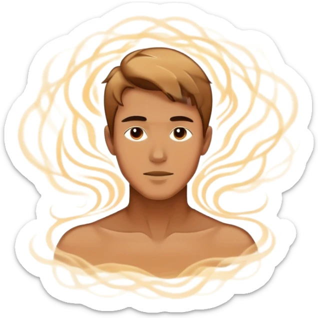 Abstract male outline with floating ethereal energy surrounding and flowing through the silhouette, stylish masculine essence sticker