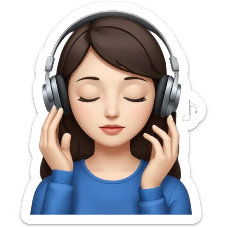 Brunette woman listening to music with closed eyes sticker