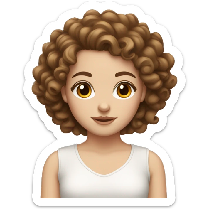 White girl with curly brown hair and brown eyes with lashes sticker