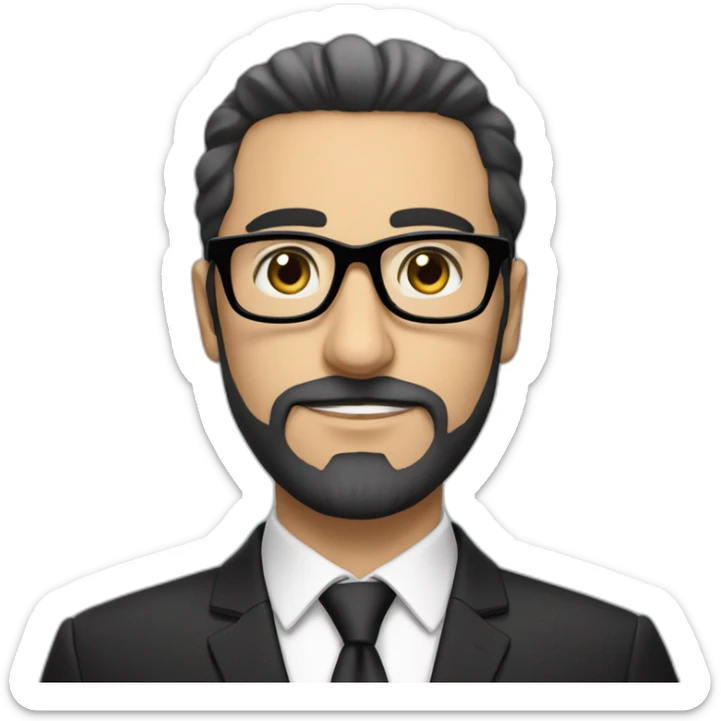 Arabic Canadian white man in a dark suits with elegant black glasses and black and white beard sticker