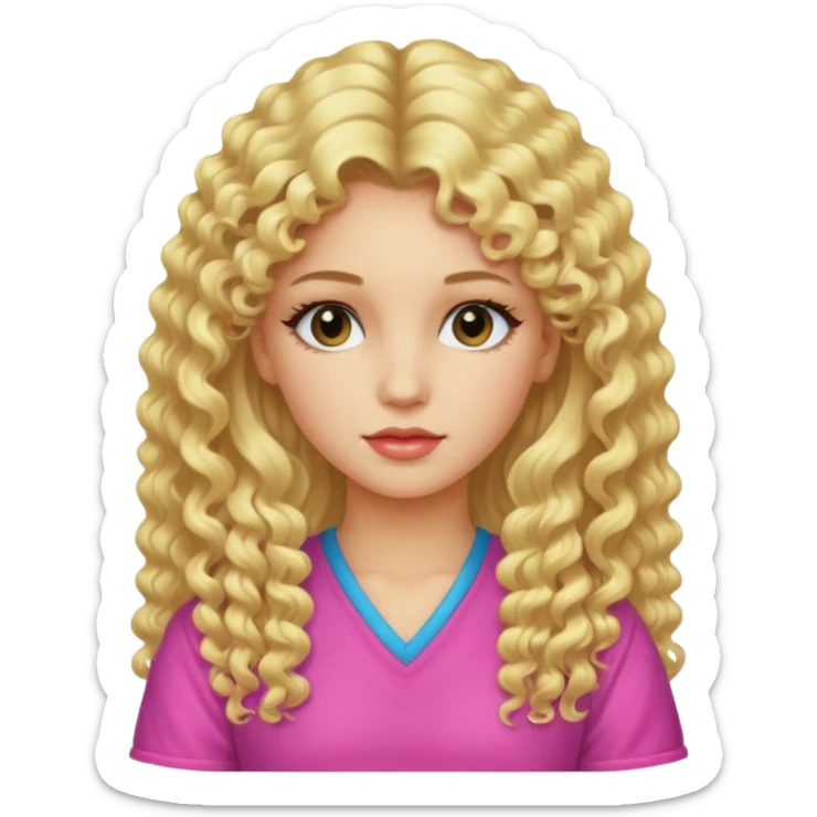 80s girl, long blonde permed hair, 80s clothing sticker