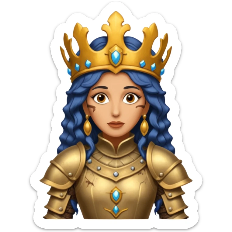 realistic cinematic actress Cher in baroque styling with dirty damaged armor in a forest sticker